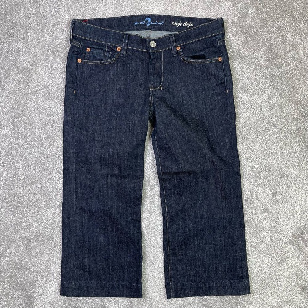 7 For All Mankind Dojo Crop Jeans Women's 28 Blue Straight Low Rise Dark Denim